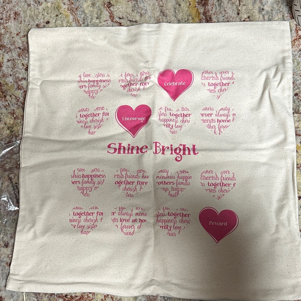 Thirty-One Heart Design Pillow Cover - Pink and White